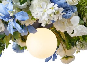 Lampă suspendată boemă neagră cu flori colorate albastre și albe - Flower Power