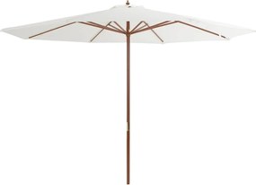 vidaXL Umbrelă de soare exterior, stâlp din lemn, alb nisipiu, 350 cm
