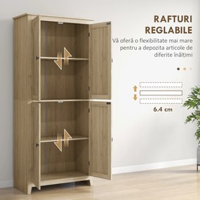 HOMCOM Bufet Elegant cu 4 Uși și Rafturi Ajustabile, Design Natural, 80x40x182 cm | Aosom Romania