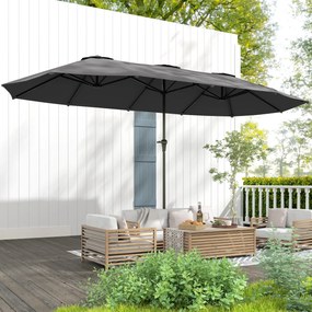 Outsunny Umbrelă Dublă de Grădină cu 12 Spițe, Orificii de Ventilație și Manivelă, 400x220x234 cm, Gri Închis | Aosom Romania
