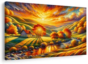 Tablou peisaj de toamnă cu apus