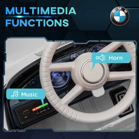 Mașinuță Electrică pentru Copii BMW Licențiată Baterie Telecomandă 3 Viteze Suspensie Lumini Claxon MP3 Alb | Aosom Romania
