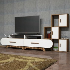 Măsuță TV cu dulap Flora S White and Walnut