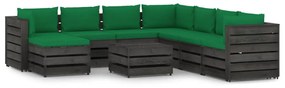 Set mobilier gradina cu perne, 9 piese, gri, lemn tratat Verde si gri, 9