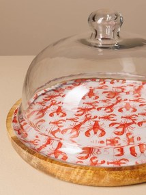 Tava pentru prajituri, din lemn de mango, cu capac din sticla, D23cm, Lobsters