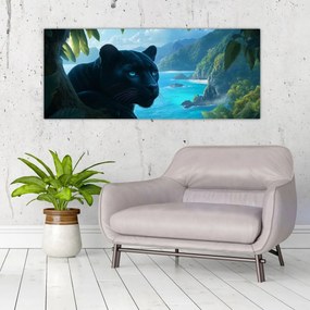 Tablou - Pantera neagră în junglă (120x50 cm)