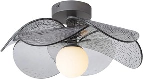 Plafonieră de design argintie cu sticlă fumurie striată - Kemner
