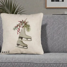 Perna Decorativa Patine cu Ramuri de Brad si Afine, 40x40 cm, Bej Canapea, Husa Detasabila, Perna Inclusa, BEKZ®