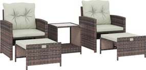 Outsunny Set de Mobilier de Grădină din Rattan 5 Piese, Set de Mobilier Exterior cu 2 Suporturi pentru Picioare, 2 Fotolii, Masă de Cafea cu 2 Niveluri, Perne, pentru Balcon, Terasă, Patio, Maro/Crem | Aosom Romania