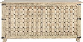Consolă sculptată din lemn masiv, model geometric cu patină vintage, „Fortress”