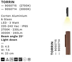 Aplica exterior cu iluminat jos LED 2700K IP65 TORRIN corten