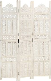 vidaXL Paravan cameră sculptat manual 3 panouri alb 120x165 cm mango