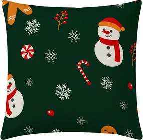 Husa de pernita din microfibra SNOWMAN AND GINGERBREAD 45x45 cm, verde