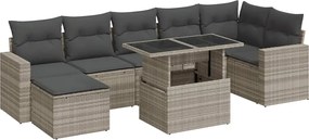 vidaXL Set mobilier de grădină cu perne, 8 piese gri deschis poliratan