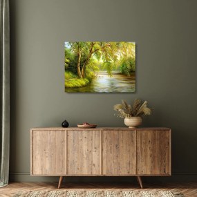 Tablou pe sticlă - Salcie lângă lac, pictură în ulei (70x50 cm)