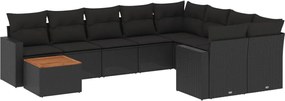 vidaXL Set canapele de grădină cu perne, 10 piese, negru, poliratan