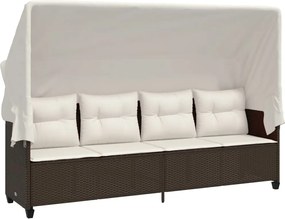 vidaXL Șezlong cu baldachin și perne, maro, poliratan