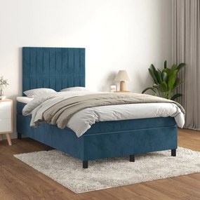 3143137 vidaXL Pat box spring cu saltea, albastru închis, 120x200 cm, catifea