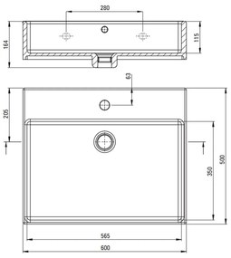 Set consola baie suspendata neagra Deante Temisto cu lavoar inclus 60 cm 600x500 mm