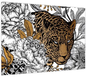 Tablou - Leopard între flori (70x50 cm)