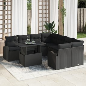 vidaXL Set canapea 9 piese cu perne Negru Ratan Poli