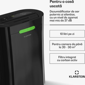 Klarstein AeroDry 10 dezumidificator, 165 W, 10 l/zi, 135 m³/h, pentru suprafețe de până la 30 m², Funcția DrySelect