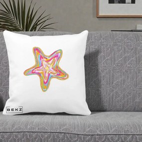 Perna Decorativa Stea de Mare Neon Curcubeu, 40x40 cm, Alba Mata, Husa Detasabila, Perna Inclusa, BEKZ®