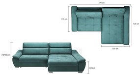 Coltar living extensibil Cala pe dreapta – L 270 x l 175 x h 92 cm
