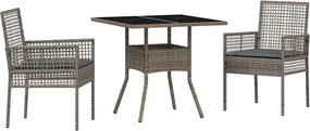 vidaXL Set de masă pentru grădină 3 pcs Gri poliratan