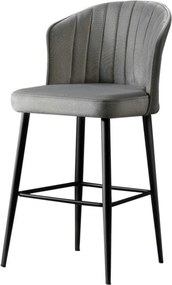 Set 2 scaune bar RUBI, gri/negru, stofa catifelata/metal, 52x42x97 cm