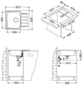 Chiuvetă de bucătărie ALVEUS 1144603 LINE 61,5x50 cm crom