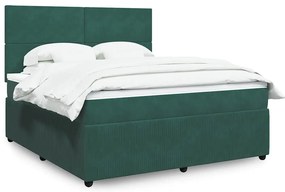 vidaXL Pat box spring cu saltea, verde închis, 180x200 cm, catifea