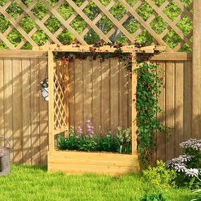Outsunny Jardinieră ridicată cu spalier lateral și superior, ghiveci pentru flori cu găuri de drenaj, 110x44x113cm, lemn natural | Aosom Romania