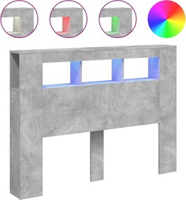 vidaXL Tăblie de pat cu LED, gri beton, 140x18,5x103,5 cm, lemn
