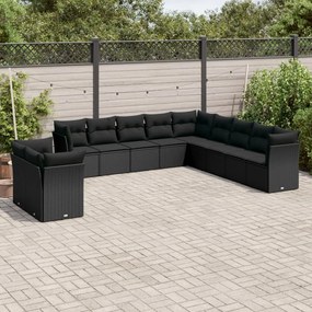 vidaXL Set canapele de grădină cu perne, 11 piese, negru, poliratan