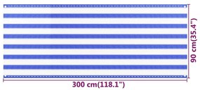 Paravan de balcon, albastru si alb, 90x300 cm, HDPE Albastru si alb, 90 x 300 cm