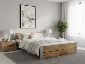 Pat de o persoana IKAROS DOUBLE 120 x 200 cm, stejar artisan/gri Saltele: Cu saltele Deluxe 10 cm, Somiera pat: Fara somiera