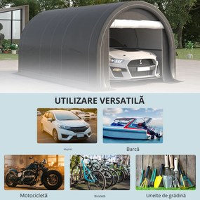 Outsunny Șopron Auto, Cort de Depozitare Portabil de Mare Capacitate cu Ușă, Copertina PE Anti-UV pentru Mașină, Barcă, Motocicletă, 3x5 m, Gri