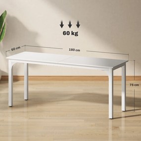 HOMCOM Birou, birou de calculator 180 cm cu blat mare pentru 2 persoane, pentru muncă la domiciliu sau studiu, alb | Aosom Romania