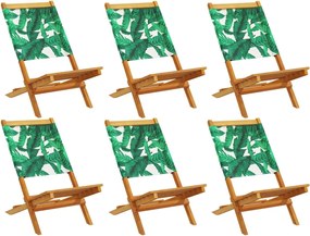 vidaXL Scaune de grădină pliabile 6 buc., textil verde/lemn masiv