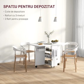 HOMCOM Masă pliabilă cu 2 frunze picătură și spațiu de depozitare, 3 rafturi, pentru 6 persoane, extensibilă, 130x80x76.5 cm | Aosom Romania