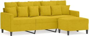 vidaXL Canapea cu 3 locuri și taburet, galben, 180 cm, catifea