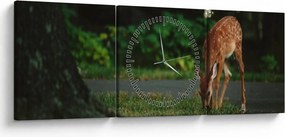 Tablou cu pui de cerb (cu ceas) (90x30 cm)