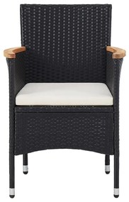 Set mobilier gradina, 3 piese, negru, poliratan si lemn acacia negru si maro, 3