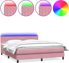 vidaXL Pat cu arcuri cu saltea și LED, roz, 180x210 cm, catifea
