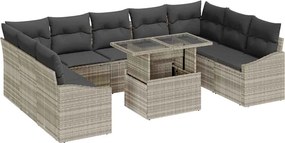 vidaXL Set de canapea cu pernă Manual 10 pcs Gri deschis poliratan