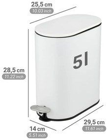 Coș de gunoi alb mat cu pedală din oțel 5 l Collungo – Wenko