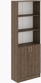 Biblioteca Flint, cu Usi Inferioare si 2 Polite, Stejar Bronz, 70 x 32 x 196 cm