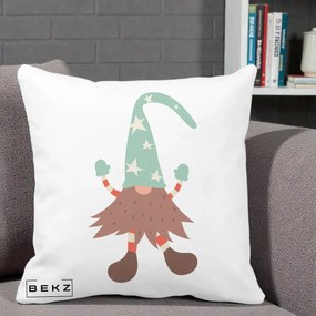 Perna Decorativa Pitic Gnom Nordic cu Cadou Menta, 40x40 cm, Alba Mata, Husa Detasabila, Perna Inclusa, BEKZ®