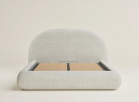 Pat matrimonial crem tapițat cu spațiu de depozitare cu somieră 180x200 cm Maumere – Maison de Rêve